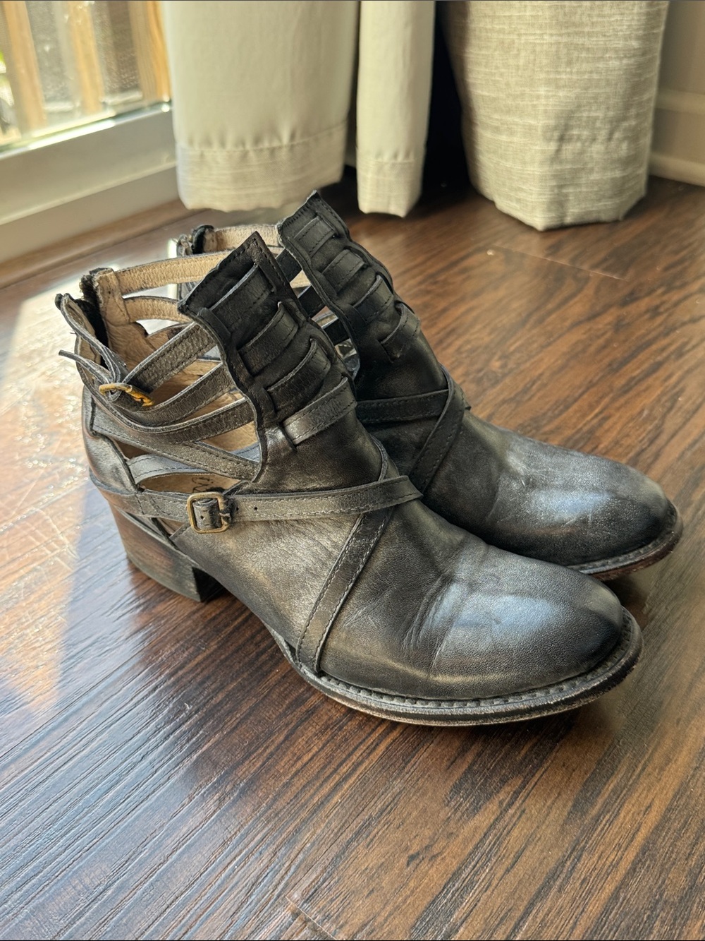 Freebird by Steven Black Cutout Leather Ankle Booties